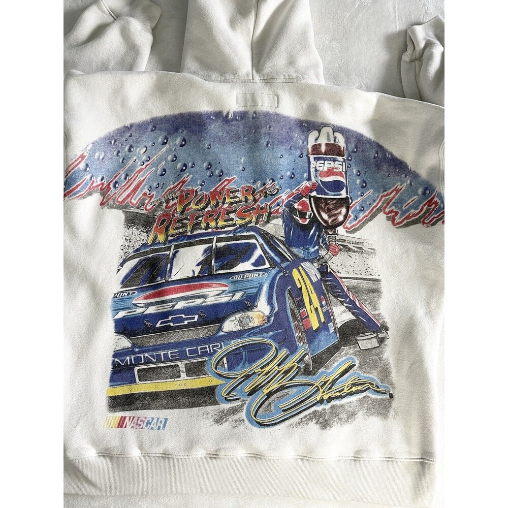 Hollister Pepsi Racing Nascar Hoodie Men XL White Boxy Fit Jeff Gordon 24 Fleece